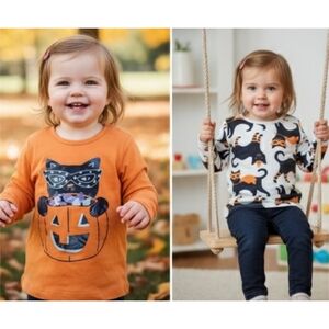 Carter's 2 Halloween Long sleeve tshirts Orange & White Size 3T